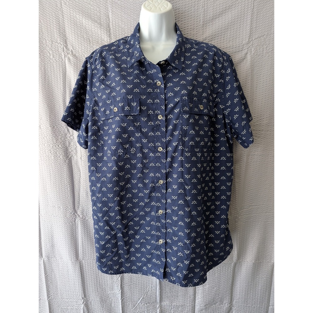 Eddie Bauer Navy Blue Sunburst Print Short Sleeve Button Down Shirt XXL